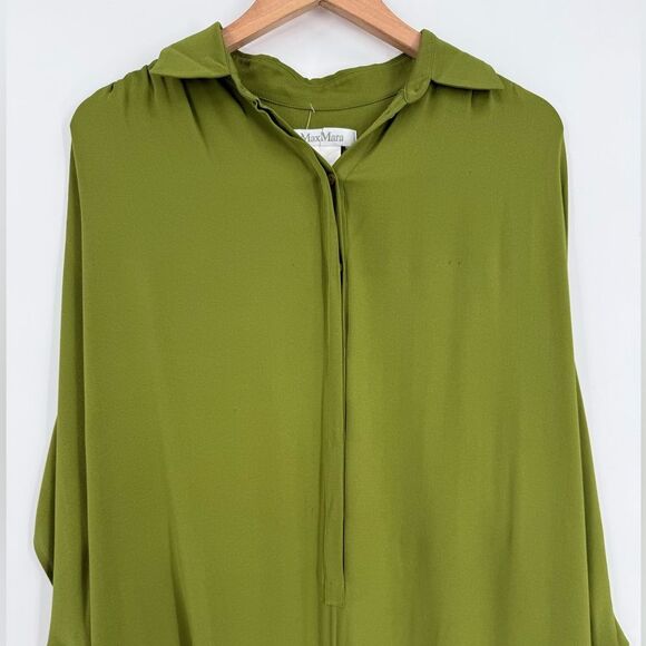 MaxMara Arizia Pure Washed Silk Charmeuse Oversized Dress in Green | Size 8 - Picture 5 of 7